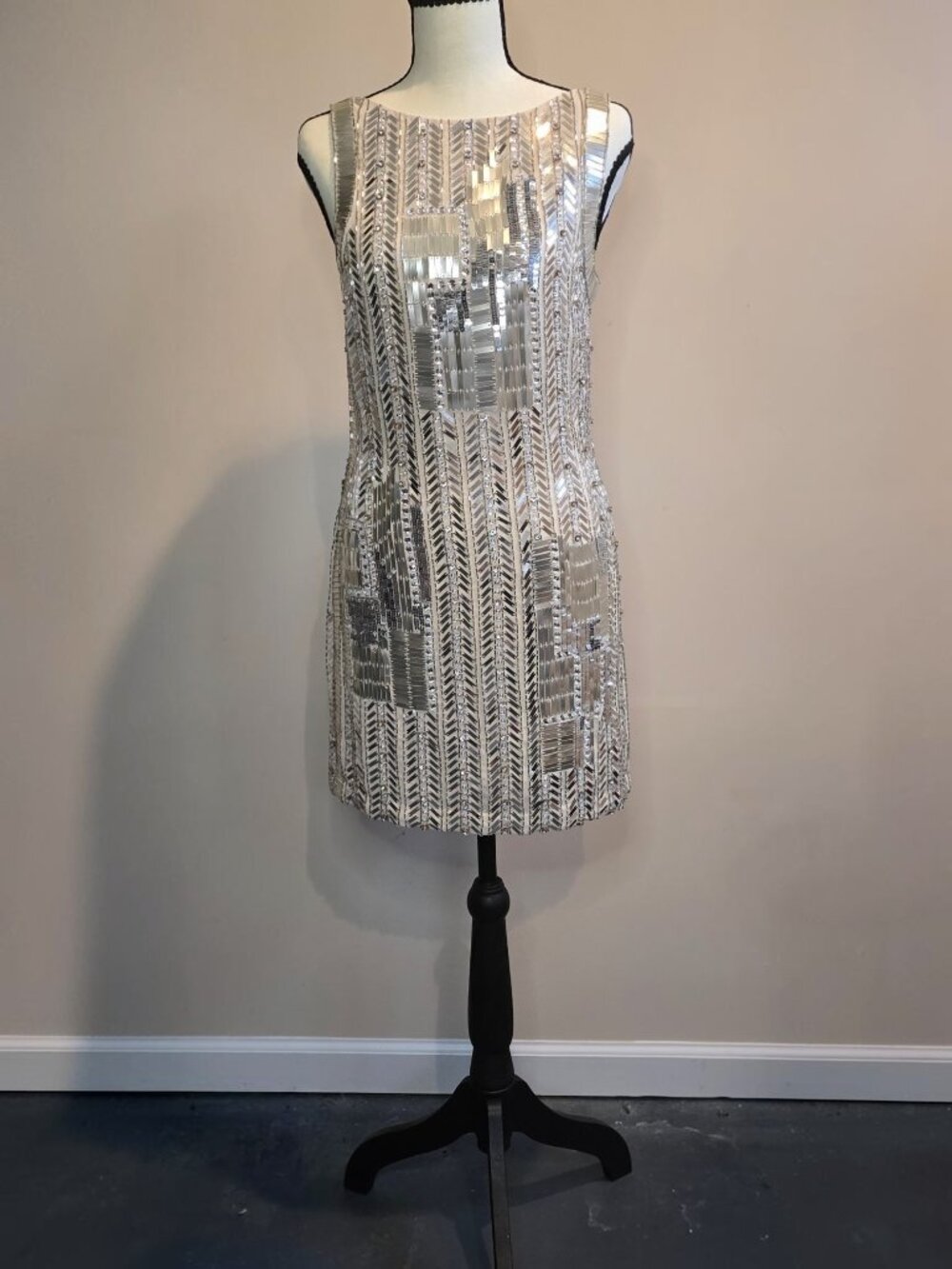 NWT Topshop Premium Geometric Embellished Art Deco Mini Dress Silver Size 2